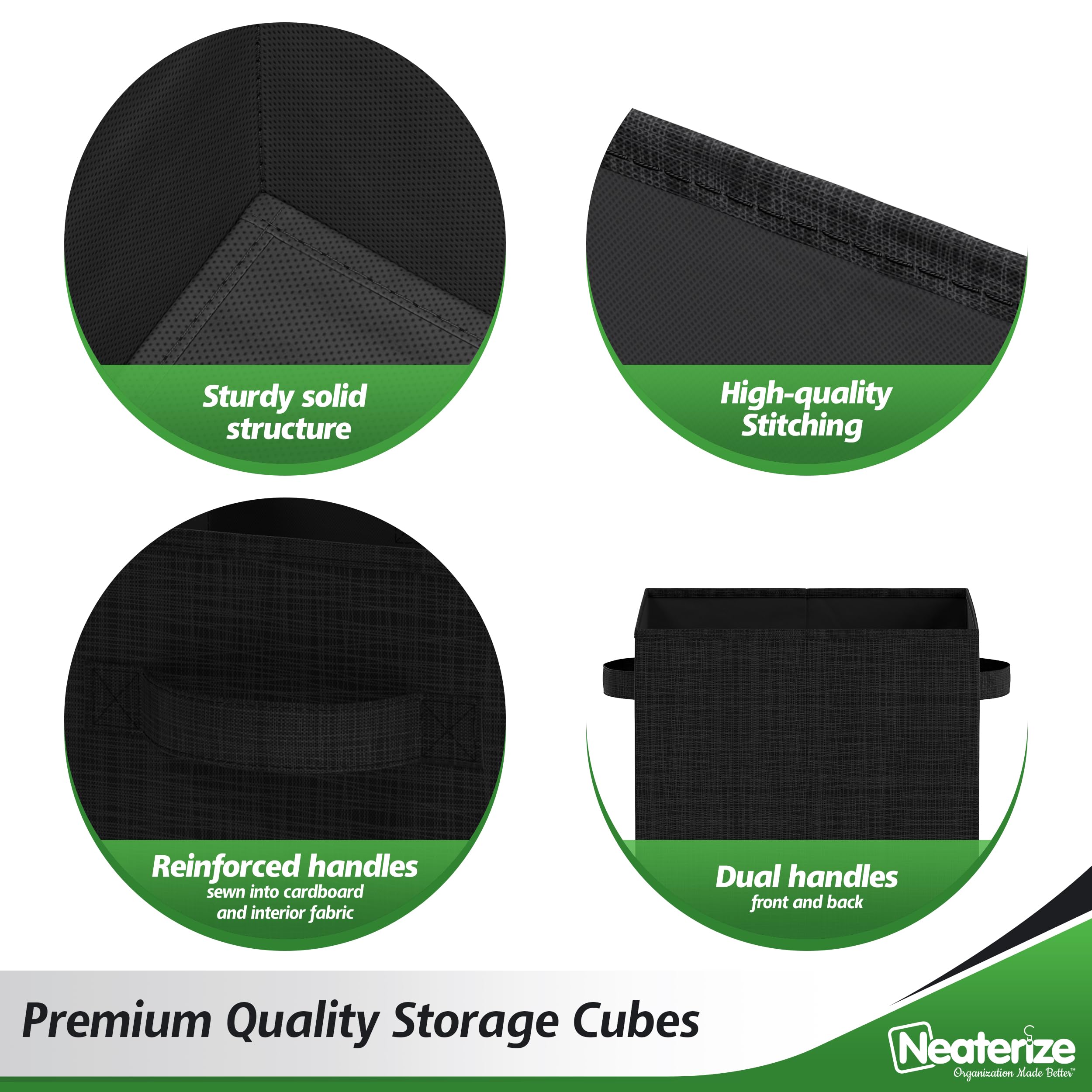 Fabric Storage Cubes For Cube Organizer - 6 Pack Heavy Duty Textured Black Storage Bins - 13 Inch Cube Storage Bin, Use As A Clo